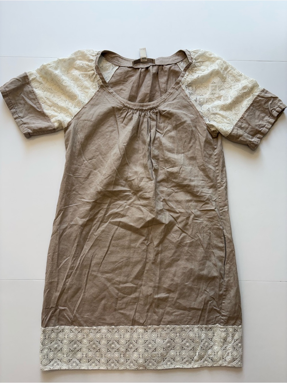 Banana Republic Linen Blend Taupe Tunic Dress with Cream Lace Detail 6